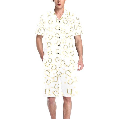 Bread Toast Pattern Print Design 01 Men's V-Neck Short Pajama Set