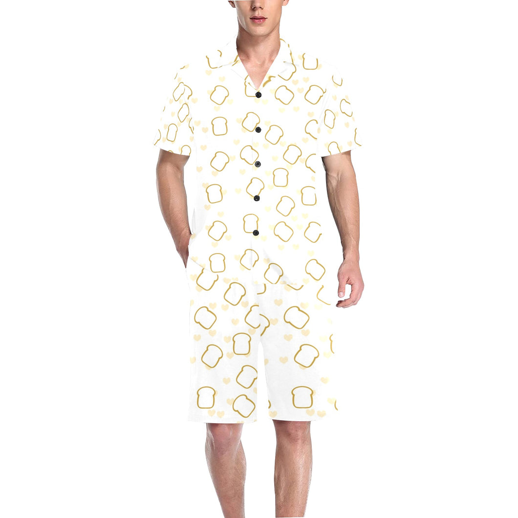 Bread Toast Pattern Print Design 01 Men's V-Neck Short Pajama Set