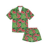 Watermelons tropical palm leaves pattern backgroun Kids' Boys' Girls' V-Neck Short Pajama Set