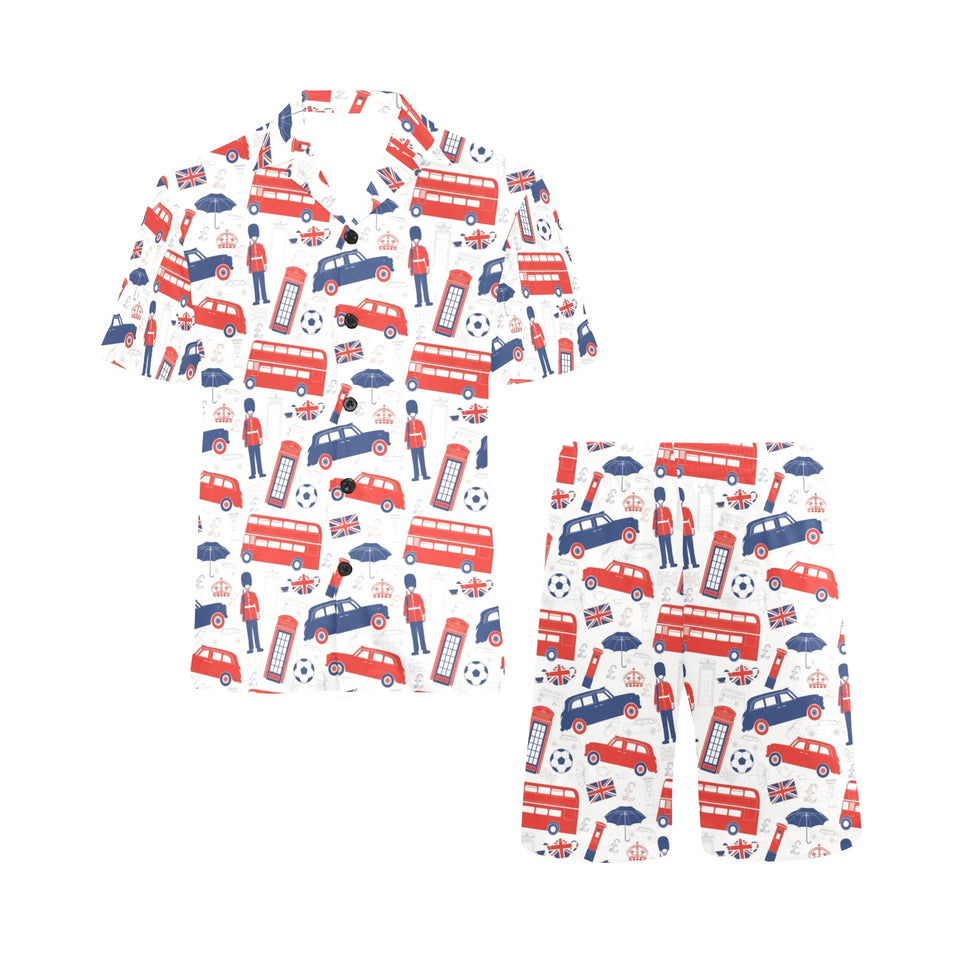 British Pattern Print Design 03 Men's V-Neck Short Pajama Set