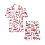 British Pattern Print Design 03 Men's V-Neck Short Pajama Set