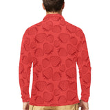 strawberry pattern red background Men's Long Sleeve Polo Shirt