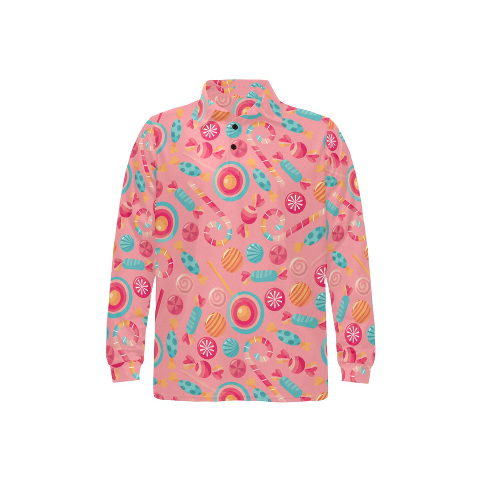 Colorful candy pattern Men's Long Sleeve Polo Shirt