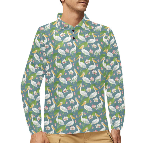 Pelican Pattern Print Design 04 Men's Long Sleeve Polo Shirt