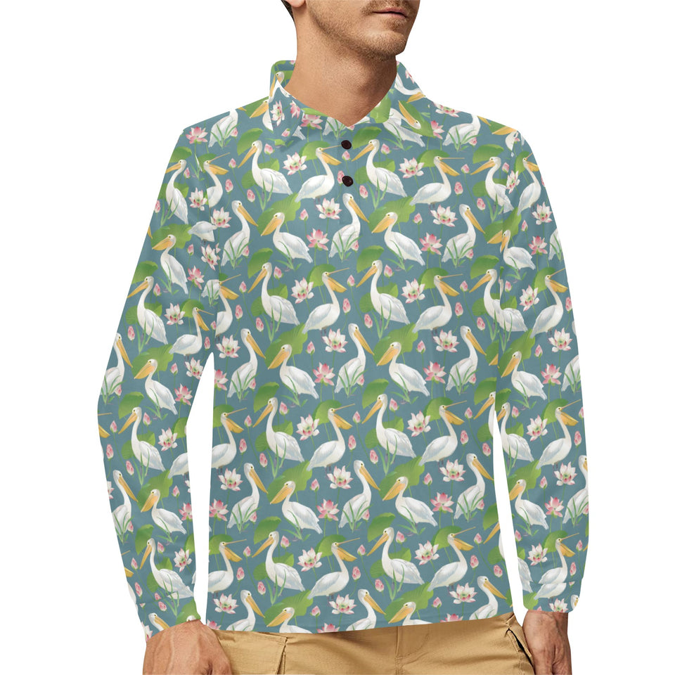 Pelican Pattern Print Design 04 Men's Long Sleeve Polo Shirt
