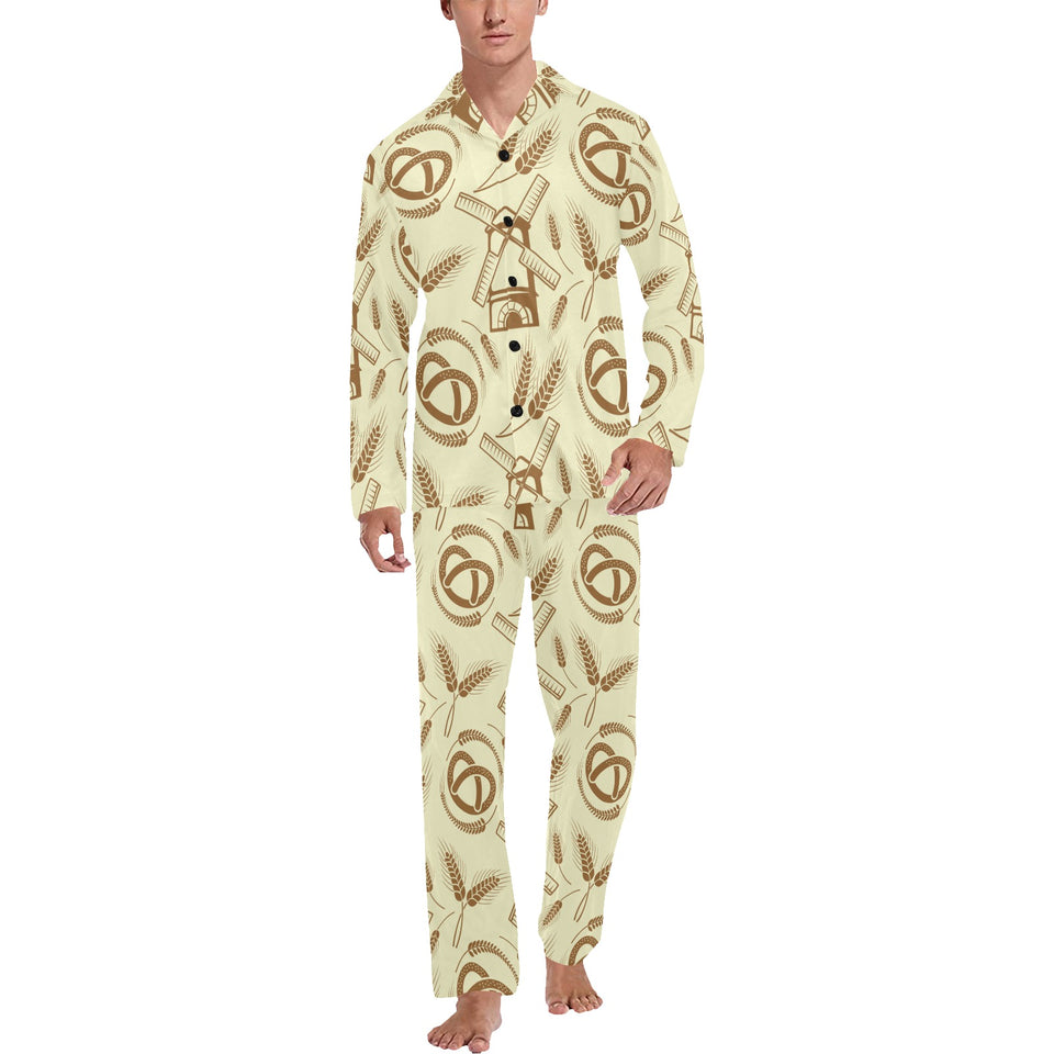 Windmill Wheat pattern Men's Long Pajama Set