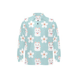 Maneki neko cat sakura Men's Long Sleeve Polo Shirt