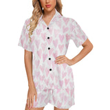 Watercolor pink heart pattern Women's V-Neck Short Pajama Set