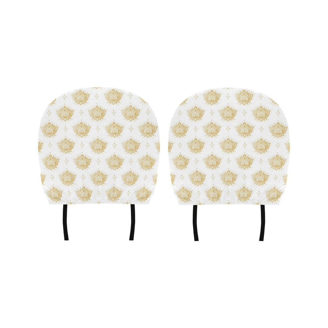Gold Ornamental lotue waterlily symbol pattern Car Headrest Cover