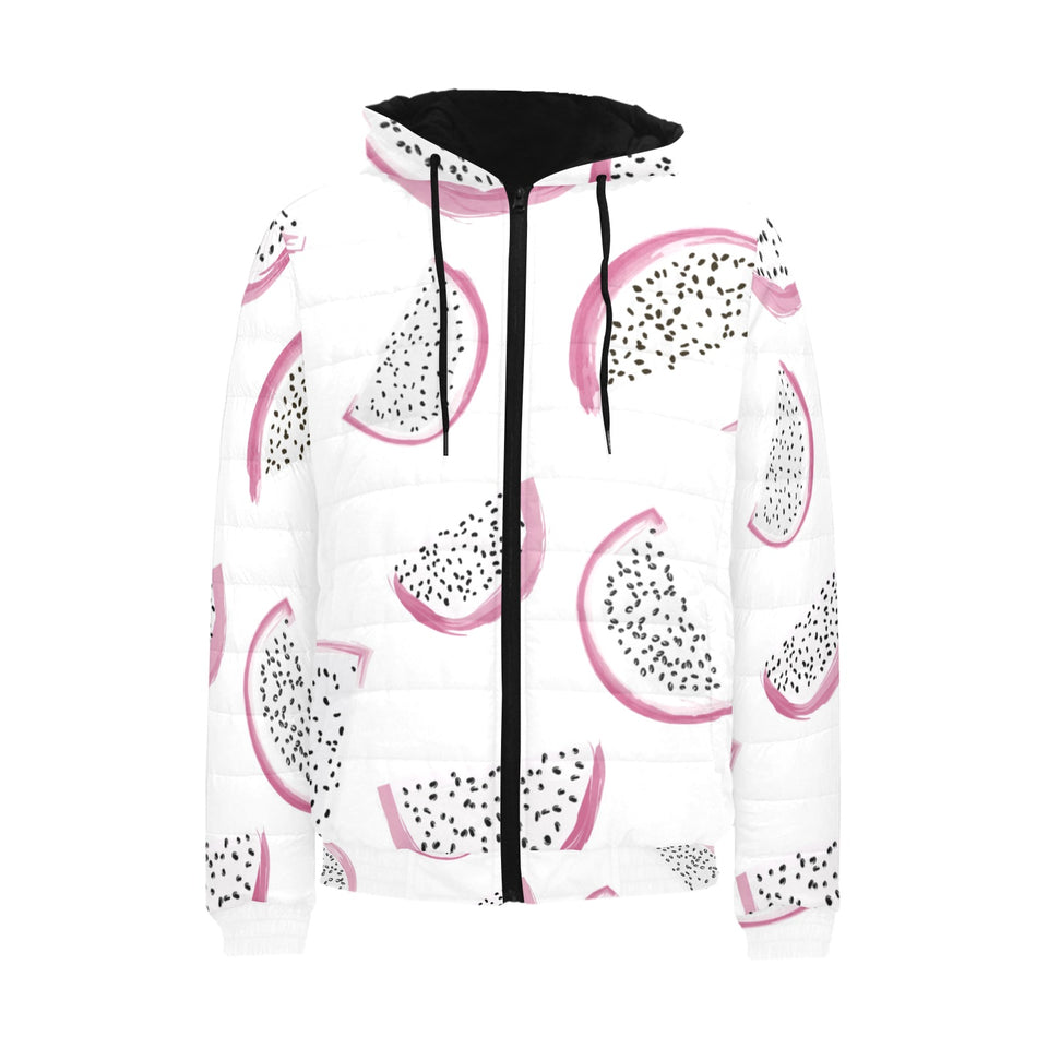 dragon fruit pattern Men's Padded Hooded Jacket