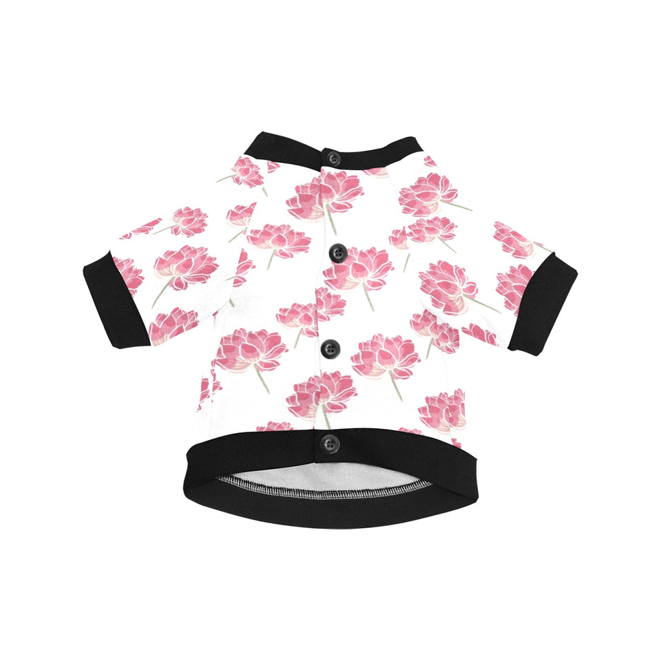 Pink lotus waterlily pattern All Over Print Pet Dog Round Neck Fuzzy Shirt