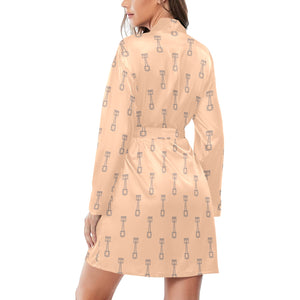 Engine Piston Cream Background Pattern Design 04 Women's Long Sleeve Belted Night Robe