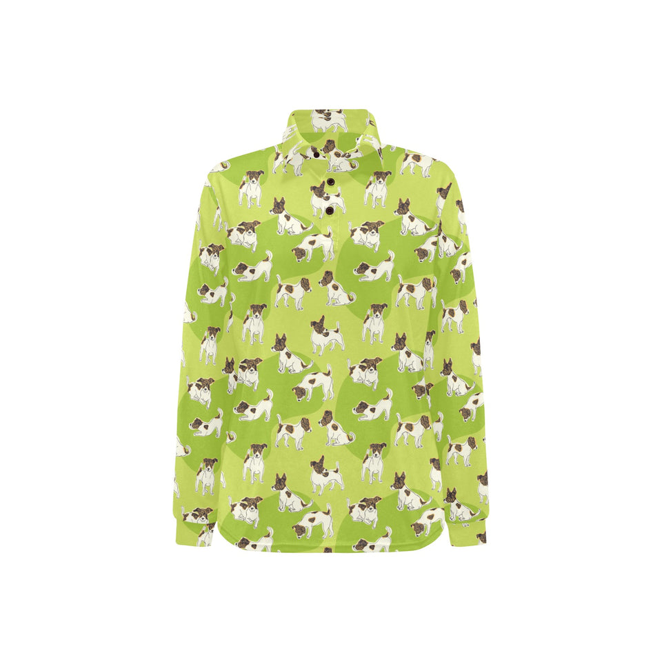 Jack Russel Pattern Print Design 01 Women's Long Sleeve Polo Shirt