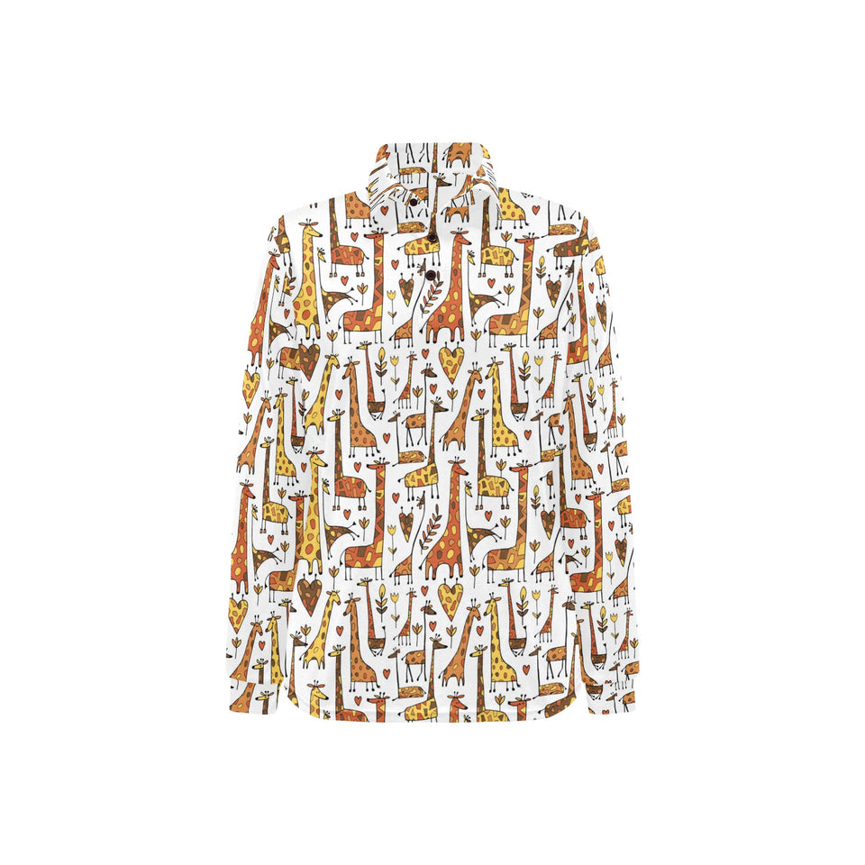 Giraffe Pattern Print Design 04 Women's Long Sleeve Polo Shirt