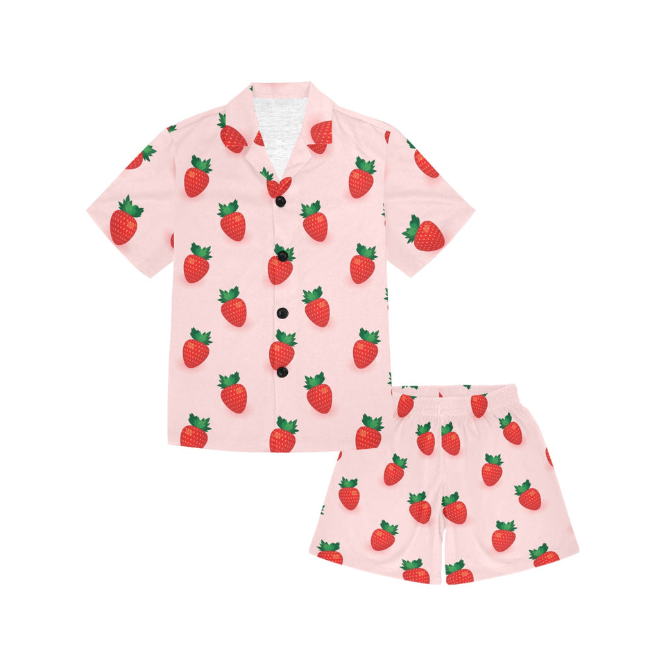 Strawberry beautiful pattern Kids' Boys' Girls' V-Neck Short Pajama Set