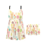 Ice cream cone pattern Chest Sexy Pleated Two Piece Swim Dress