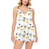 Silhouettes of goat and tree pattern Chest Sexy Pleated Two Piece Swim Dress