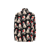 Christmas Pugs Santa_s red cap pattern Women's Long Sleeve Polo Shirt