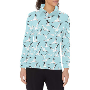 Seagull Pattern Print Design 01 Women's Long Sleeve Polo Shirt