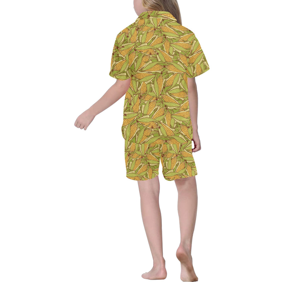 Corn Pattern Print Design 01 Kids' Boys' Girls' V-Neck Short Pajama Set