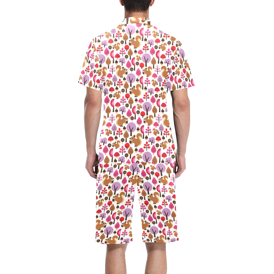 Squirrel Pattern Print Design 02 Men's V-Neck Short Pajama Set