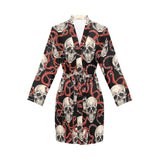 Red snake skull pattern Women's Long Sleeve Belted Night Robe