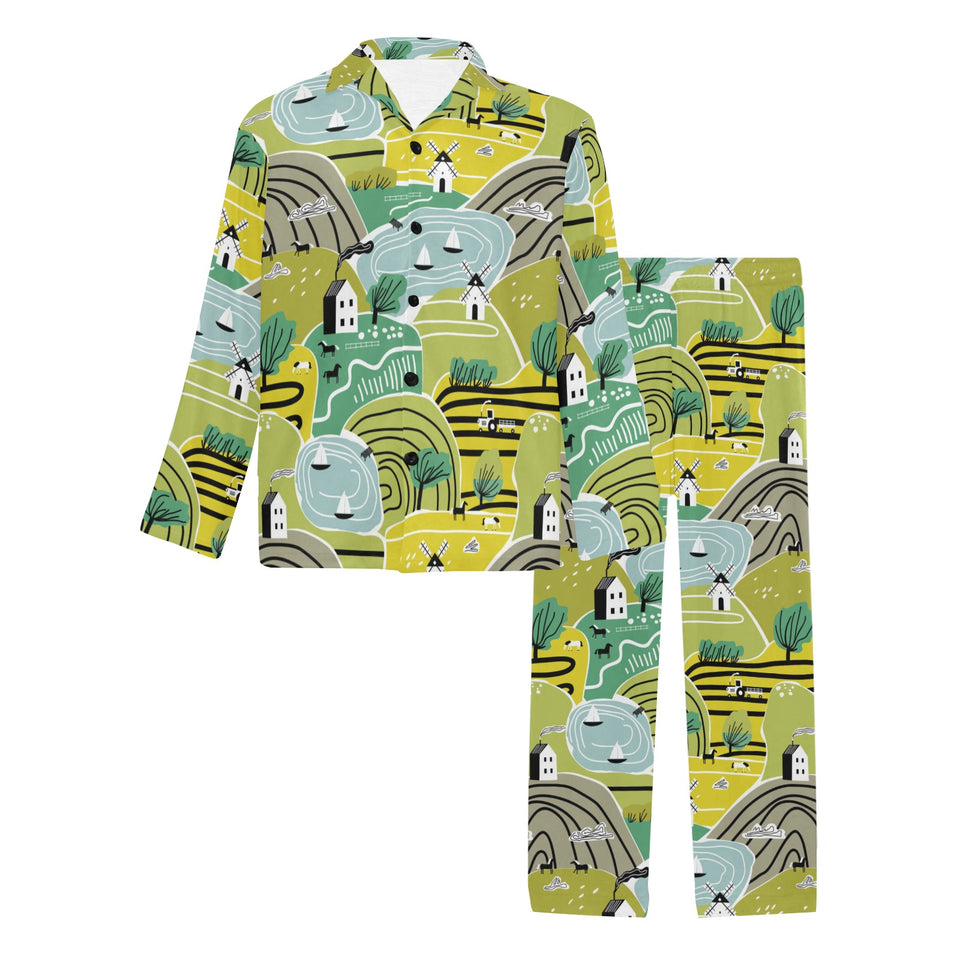 Hand drawn windmill pattern Men's Long Pajama Set