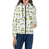 Sketch funny frog pattern Women's Padded Hooded Jacket