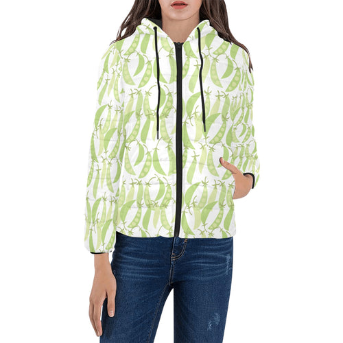 Green Peas Pattern Print Design 03 Women's Padded Hooded Jacket