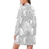 white swan gray background Women's Long Sleeve Belted Night Robe