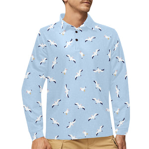 Seagull Pattern Print Design 02 Men's Long Sleeve Polo Shirt