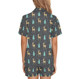 Deers star tree pattern Women's V-Neck Short Pajama Set