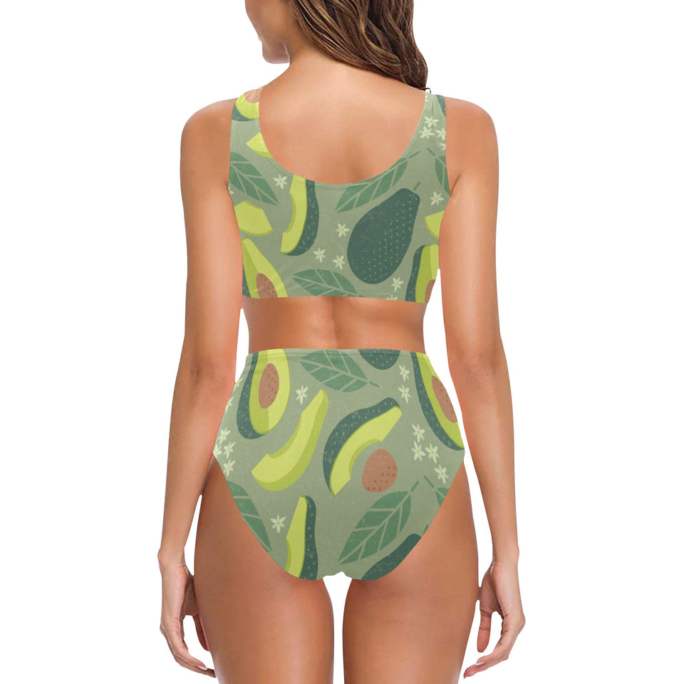 Avocado pattern Chest Bowknot High Waisted Bikini Swimsuit