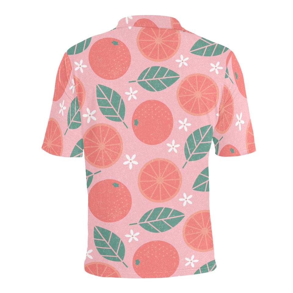 Grapefruit leaves flower pink background Men's All Over Print Polo Shirt