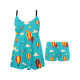 Hot Air Balloon Sky Pattern Chest Sexy Pleated Two Piece Swim Dress