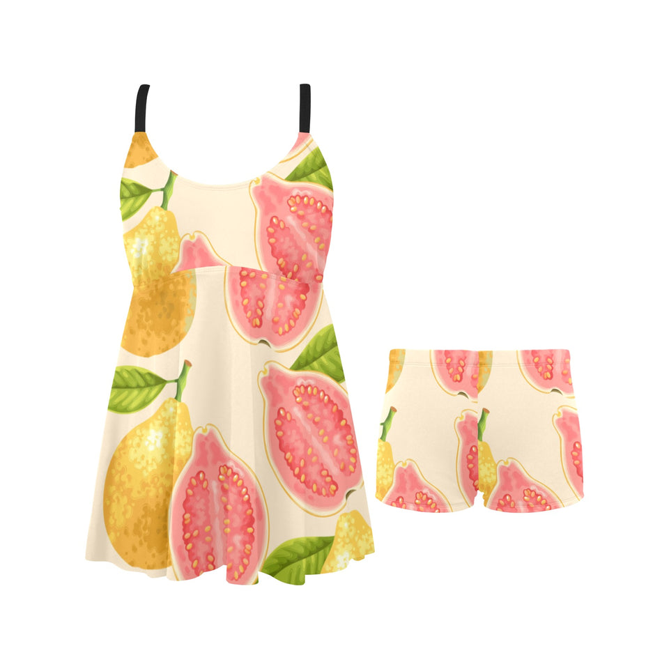 Beautiful guava pattern Chest Sexy Pleated Two Piece Swim Dress