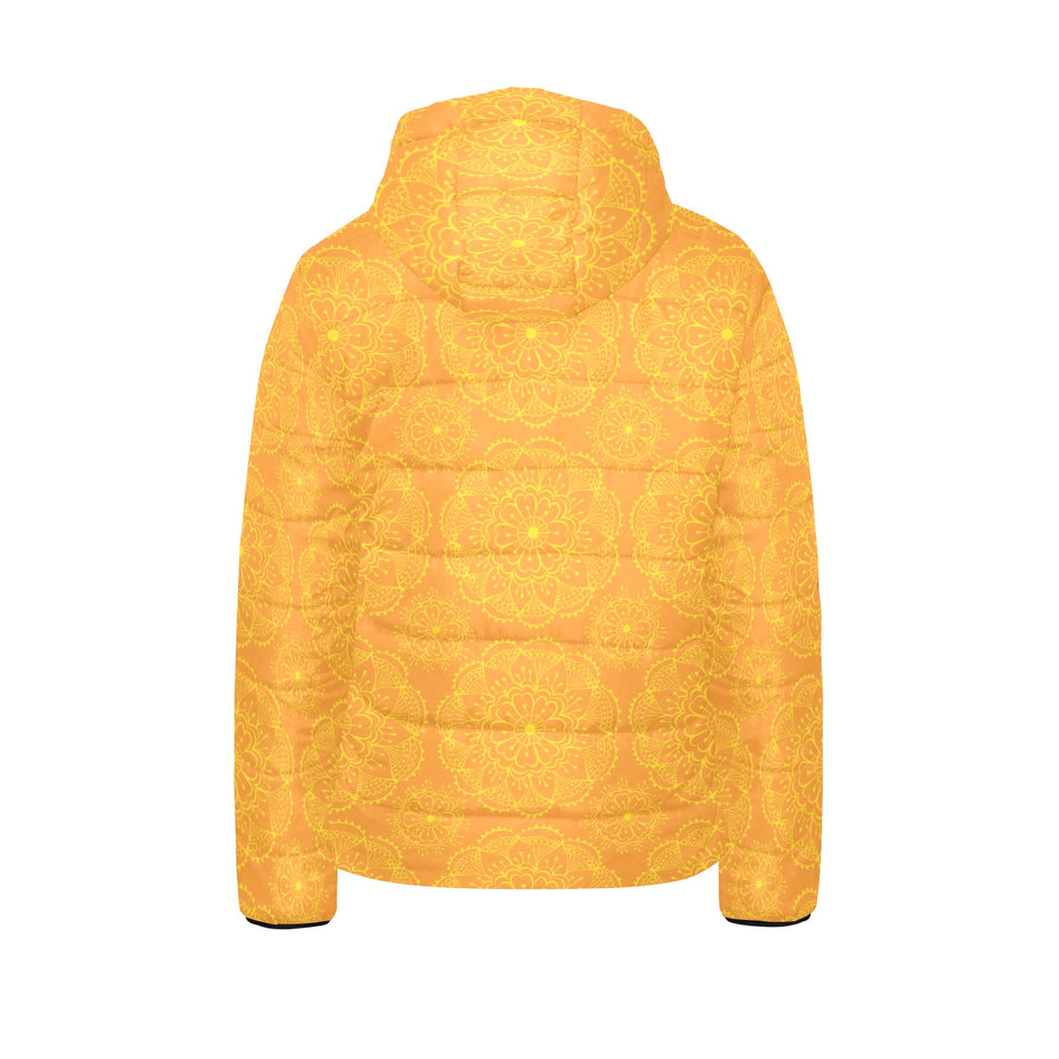 Orange traditional indian element pattern Kids' Boys' Girls' Padded Hooded Jacket