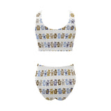 Teddy Bear Pattern Print Design 02 Chest Bowknot High Waisted Bikini Swimsuit