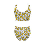Beer design pattern Chest Bowknot High Waisted Bikini Swimsuit