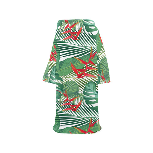 heliconia palm and monstera leaves pattern Blanket Robe with Sleeves