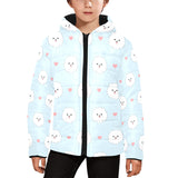 White cute pomeranian pattern Kids' Boys' Girls' Padded Hooded Jacket