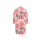 Grapefruit leaves flower pink background Men's Long Sleeve Belted Night Robe