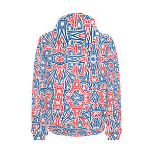 Blue Red Eiffel Tower Pattern Print Design 02 Men's Padded Hooded Jacket