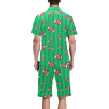 American football ball field background Men's V-Neck Short Pajama Set