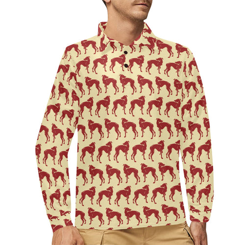 Greyhound Pattern Print Design 04 Men's Long Sleeve Polo Shirt