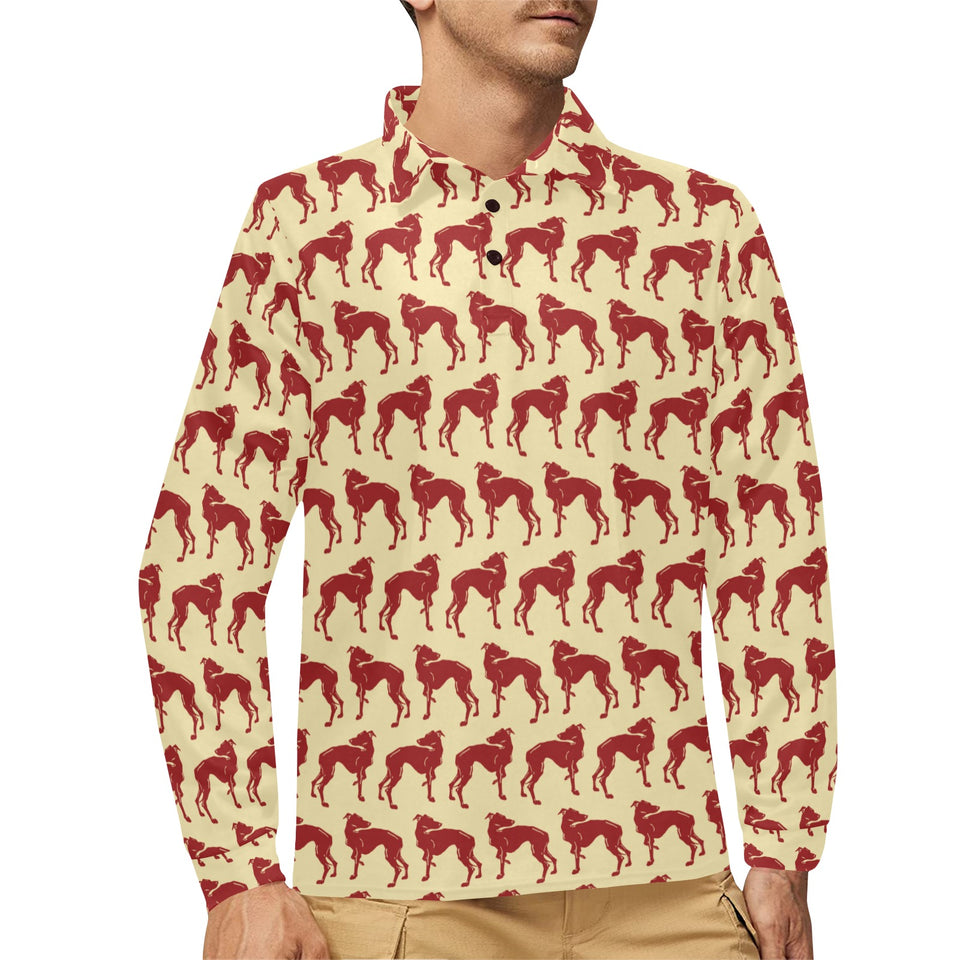 Greyhound Pattern Print Design 04 Men's Long Sleeve Polo Shirt