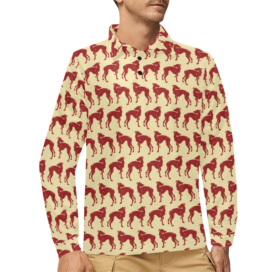Greyhound Pattern Print Design 04 Men's Long Sleeve Polo Shirt