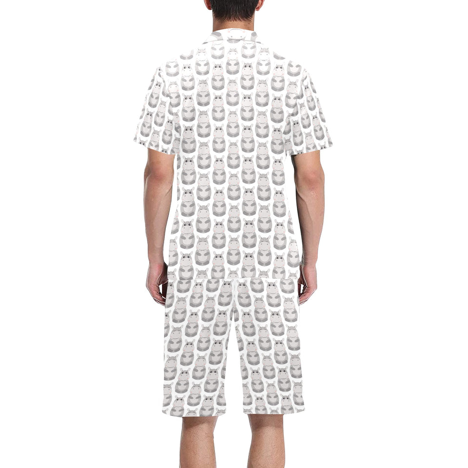 Hippopotamus Pattern Print Design 05 Men's V-Neck Short Pajama Set
