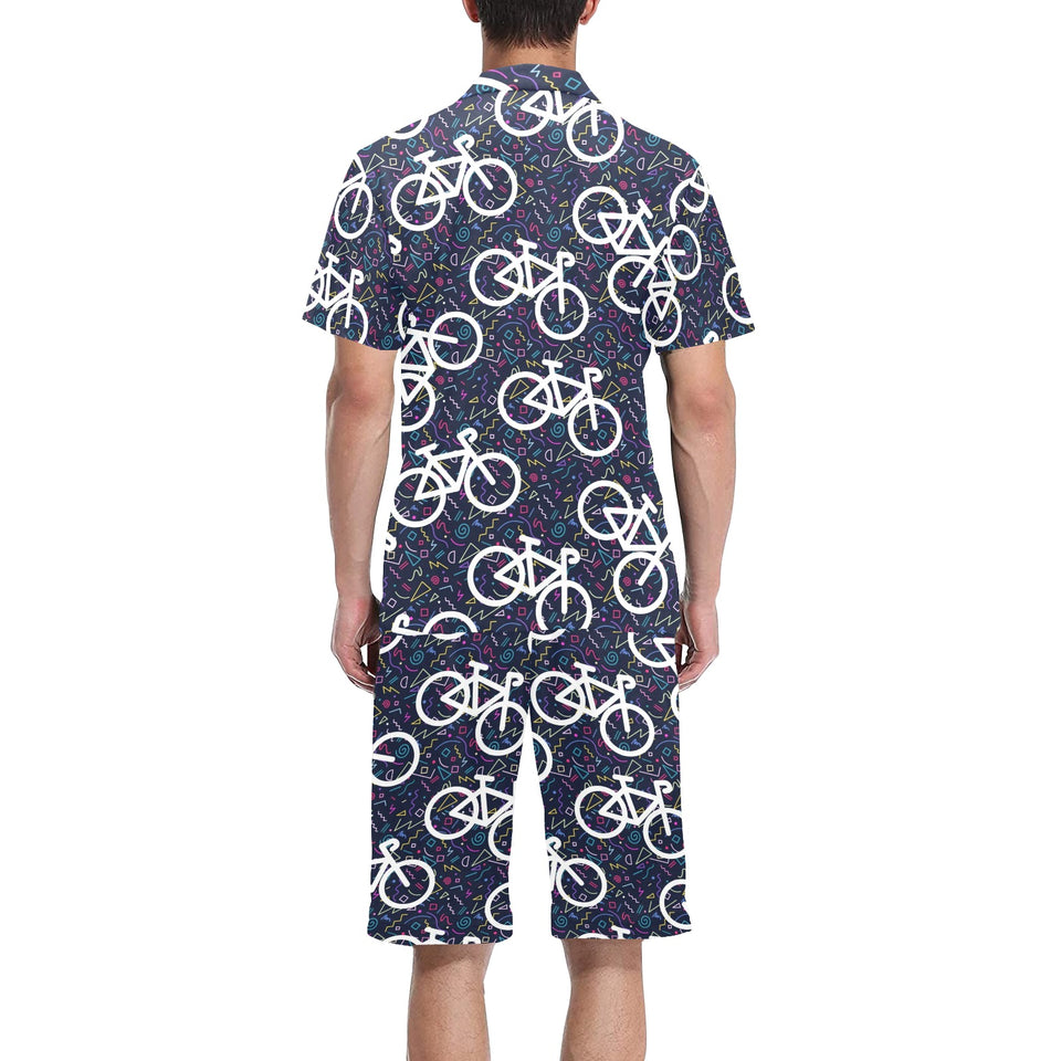 Bicycle Pattern Print Design 03 Men's V-Neck Short Pajama Set