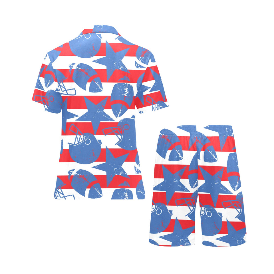 American football ball star stripes pattern Men's V-Neck Short Pajama Set